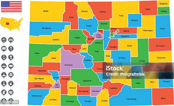 Ilustración de Detallado Vector Map De Colorado y más Vectores Libres de Derechos de 2015 - 2015, América del norte, Bandera