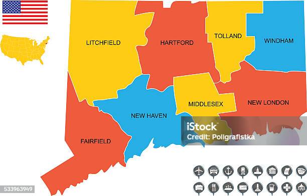 Ilustración de Detallado Vector De Mapa De Connecticut y más Vectores Libres de Derechos de 2015 - 2015, América Central, América del norte