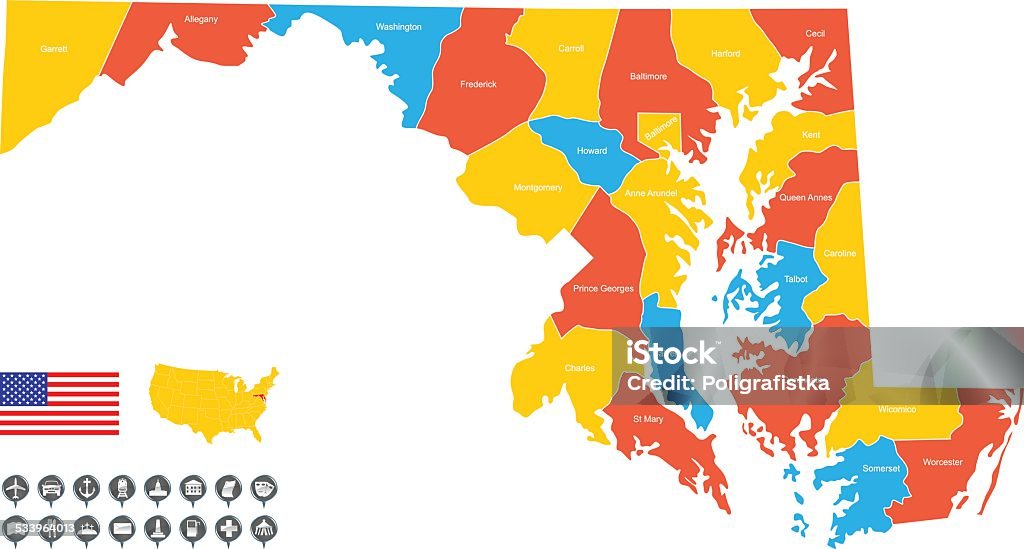 Detallado Vector Map of Maryland - arte vectorial de Intrincado libre de derechos