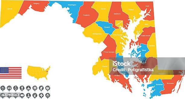 Ilustración de Detallado Vector Map Of Maryland y más Vectores Libres de Derechos de Intrincado - Intrincado, Mapa, Maryland - Estado de los EE.UU.