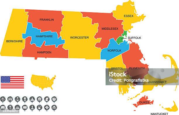 Ilustración de Detallado Vector Map Of Massachusetts y más Vectores Libres de Derechos de Mapa - Mapa, Massachusetts, 2015