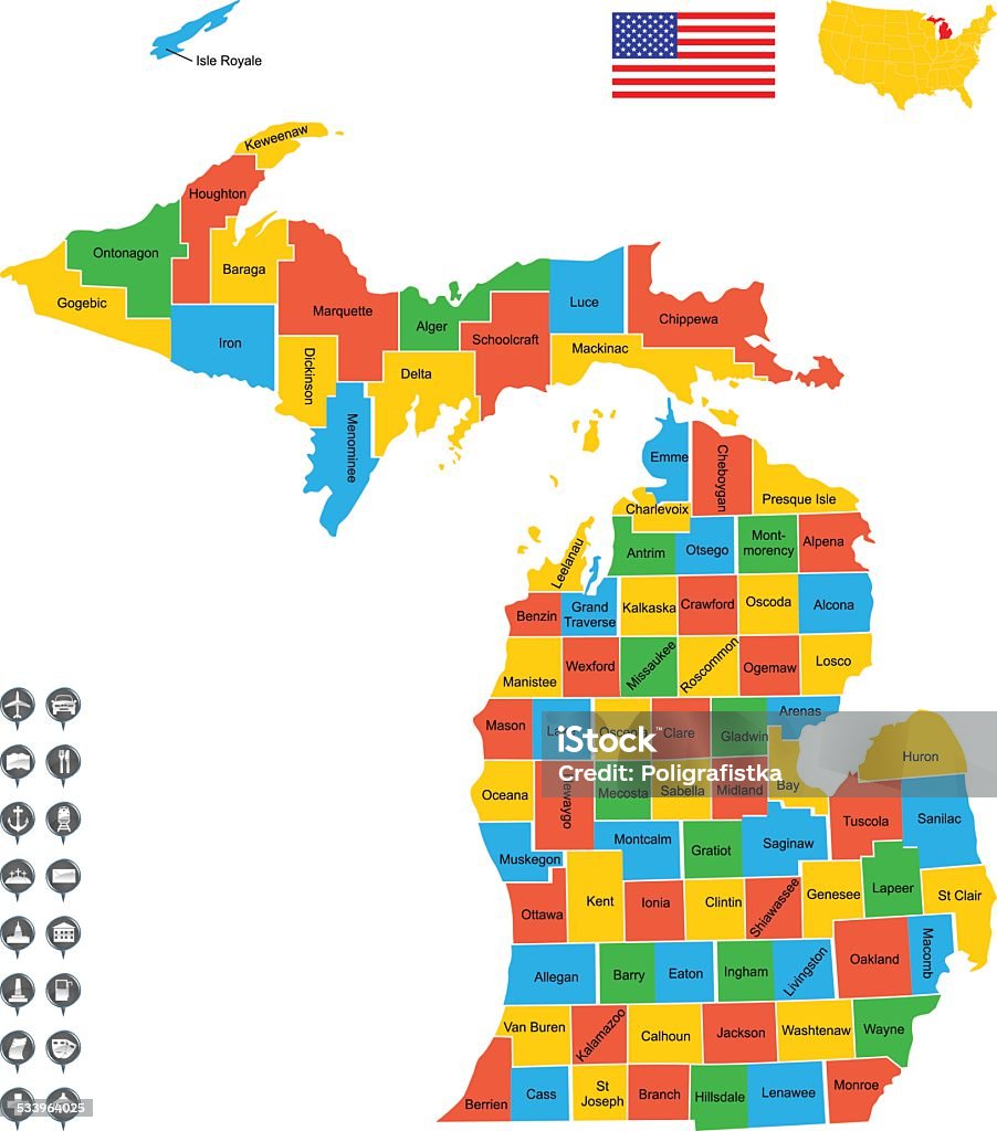 Detallado Vector Map of Michigan - arte vectorial de Mapa libre de derechos