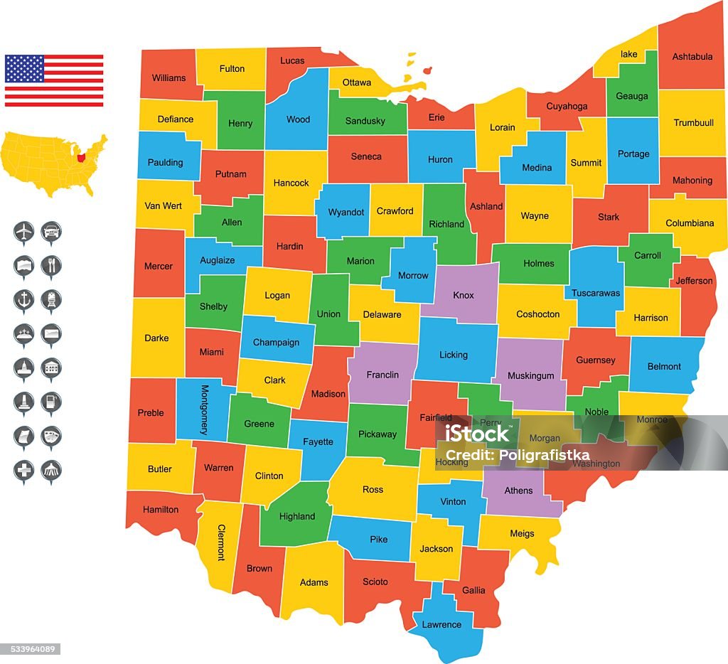 Detallado Vector Map of Ohio - arte vectorial de 2015 libre de derechos