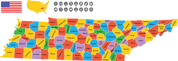 szczegółowe wektor mapa tennessee - tennessee map nashville usa stock illustrations