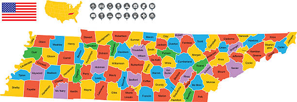 Detailed Vector Map of Tennessee Detailed Vector Map of Tennessee with pointers. tennessee map stock illustrations