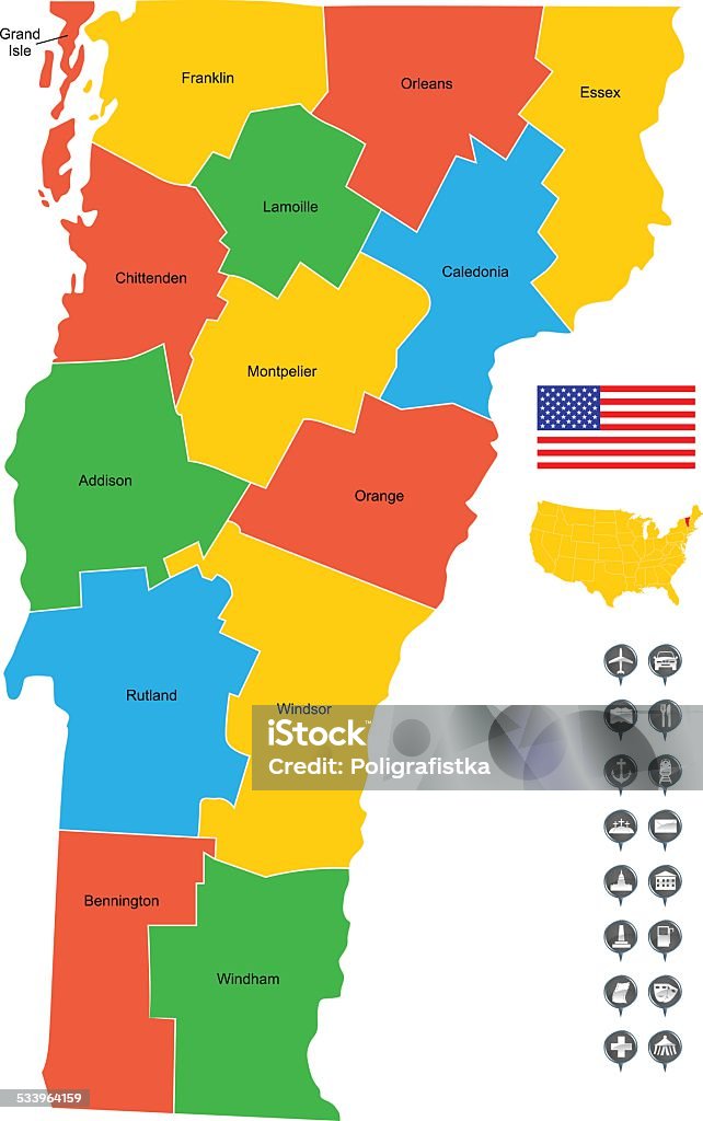 Detallado Vector de mapa de Vermont - arte vectorial de 2015 libre de derechos