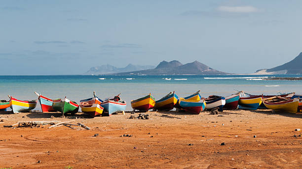 Fishing boats Fishing boats rest in Mindelo beach. west africa coast photos stock pictures, royalty-free photos & images