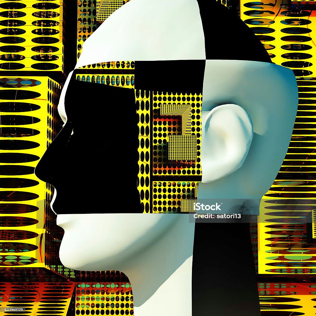 Cyborg's head Cyborg artwork with computer electronics 2015 Stock Photo