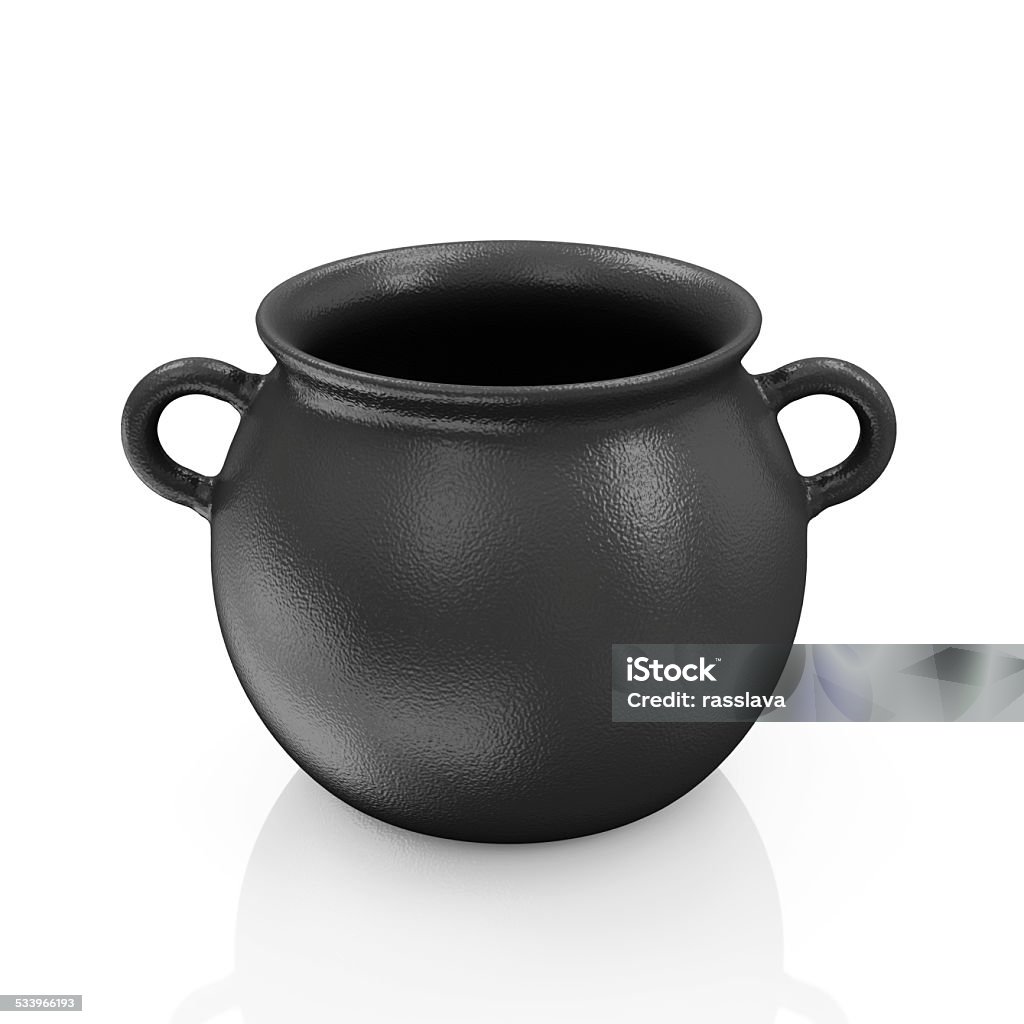 Empty Iron Pot isolated on white background Black Color Stock Photo