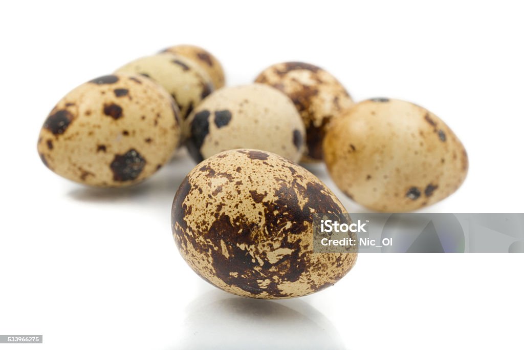 quail eggs close-up on a white background 2015 Stock Photo