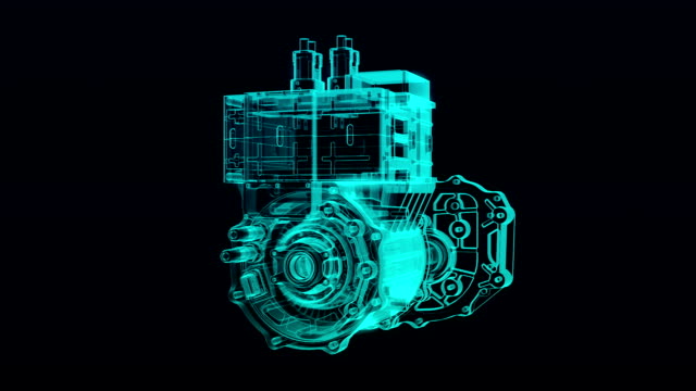 Automobile Technology. Making Engine, parts gathered, X-ray Top view.