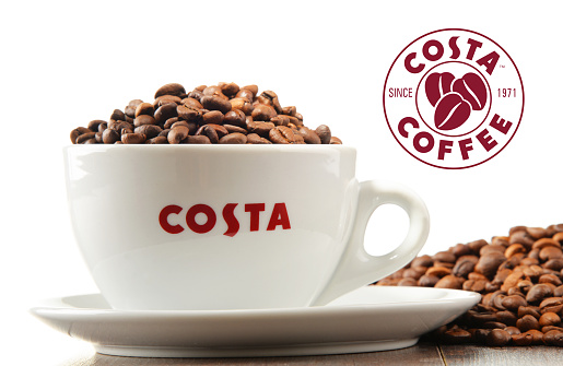 Poznan, Poland - May 18, 2016: Costa Coffee is a British multinational coffeehouse company headquartered in Dunstable, Bedfordshire; second largest coffeehouse chain in the world.