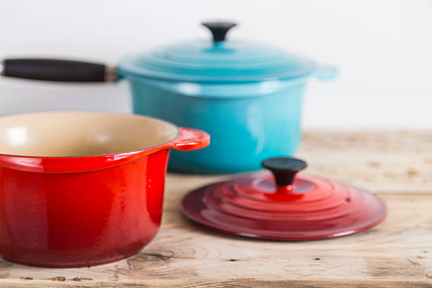 istock Blue and open red saucepans 533975616