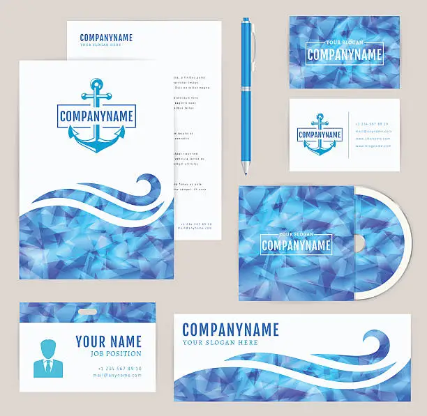 Vector illustration of Corporate identity set. Sea collection.