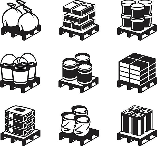 Pallets with building materials Pallets with building materials - vector illustration cement bag stock illustrations