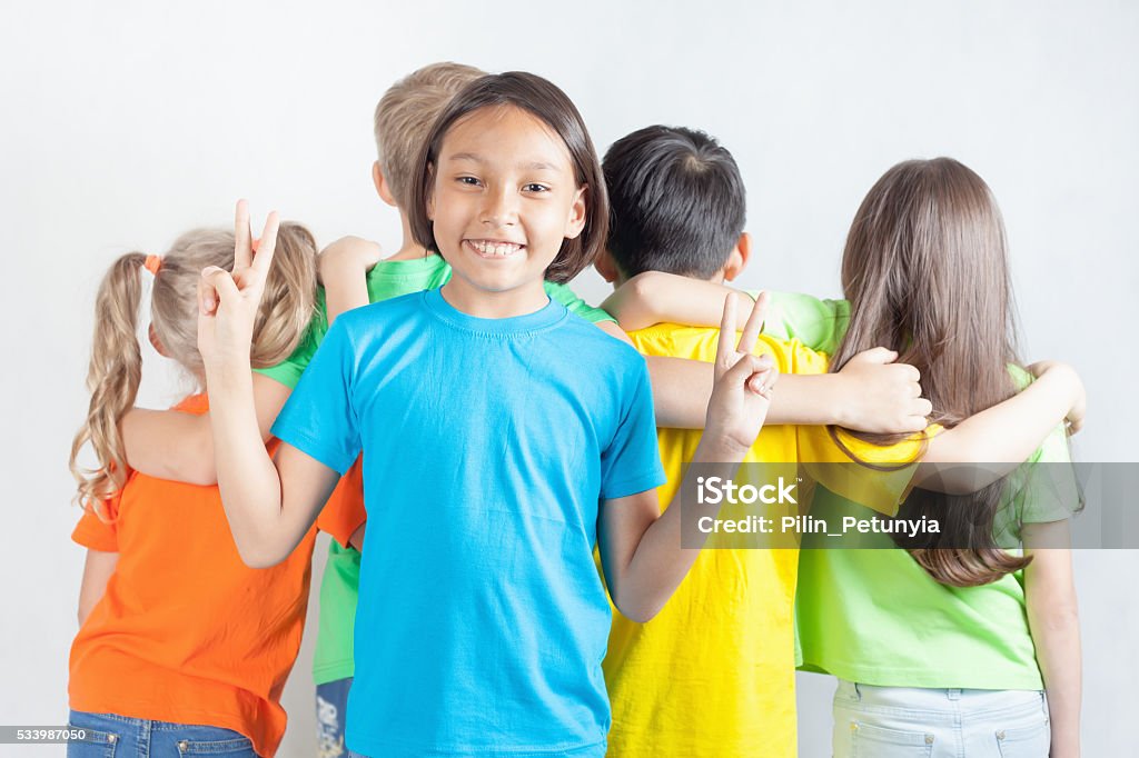 Funny Girl Shows Peace Gesture Stock Photo - Download Image Now - Asian and  Indian Ethnicities, Care, Cheerful - iStock