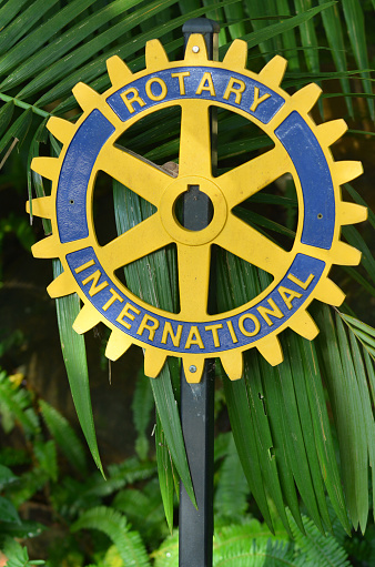 Kuranda, Australia - April 16, 2016: Rotary international sign.There are 34,282 Rotary member clubs worldwide. 1.2 million individuals called Rotarians have joined these clubs.