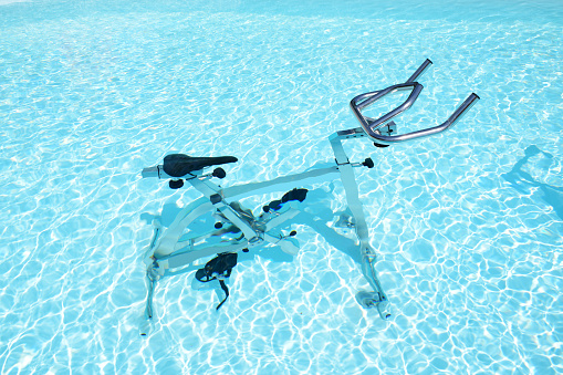 The water bicycle in swimming pool, Corfu, Greece