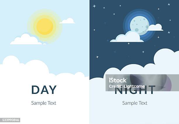 Половина Дня Ночь Солнце И Луна С Облака — стоковая векторная графика и другие изображения на тему Солнце - Солнце, Ночь, Луна
