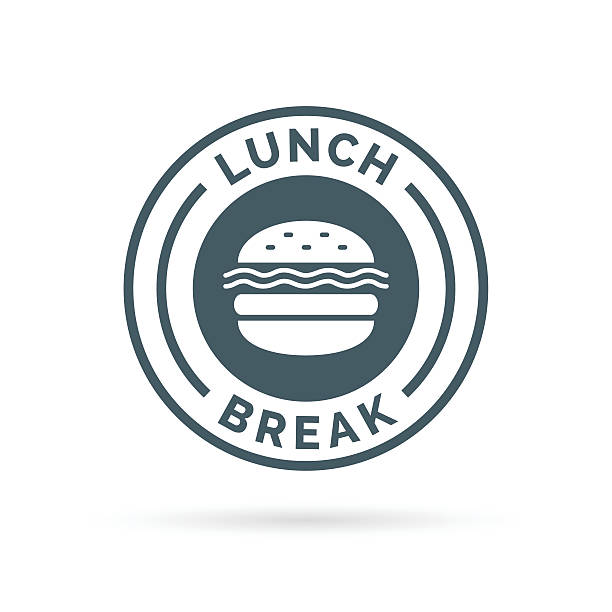 Fastfood lunch break badge sign with cheeseburger meal icon silhouette. Fastfood lunch break badge sign with a cheeseburger meal icon silhouette. Vector illustration. lunch break stock illustrations