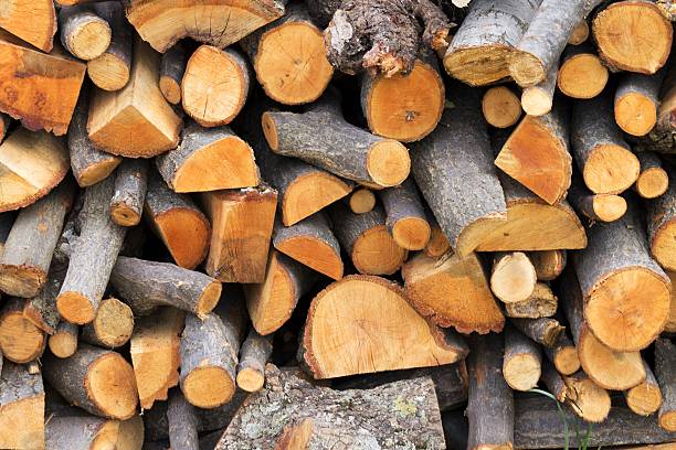 pile of chopped firewood logs stock photo