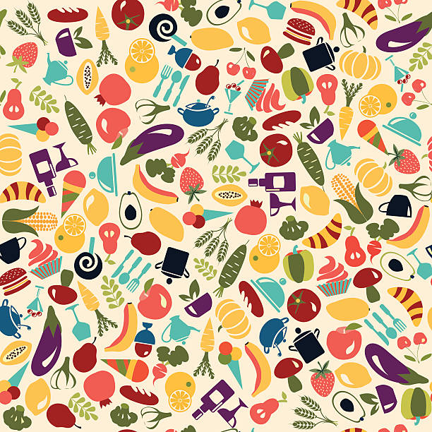 Vector Pattern  Food and beverages  background vector art illustration