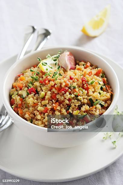 Quinoa Salad With Vegetables Herbs And Lemon Stock Photo - Download Image Now - Tabbouleh, Quinoa, 2015