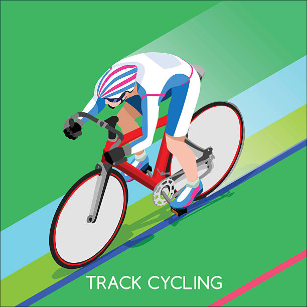 Athletics Track Cyclist Bicyclist Summer Games Athlete Sporting Championship Competition Track Cyclist Bicyclist Athlete Summer Games Icon Set.Track Cycling Speed Concept.3D Isometric Athlete.Sporting Bicycle Competition.Sport Infographic Cycling Track Race Vector Illustration. sporting level stock illustrations