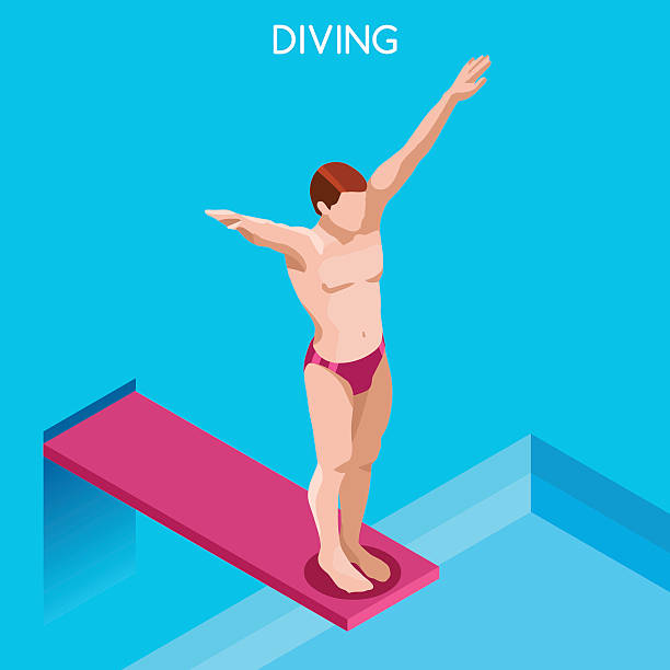 Athletics Diving Summer Games Athlete Sporting Championship International Competition Isometric Diving Summer Games Icon Set.3D Isometric Diver.Diving Sporting Competition Race.Sport Infographic Diving Vector Illustration diving into pool stock illustrations