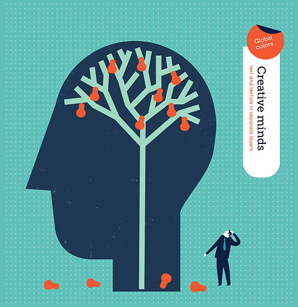 Head with a brain tree with bulbs as fruits vector art illustration