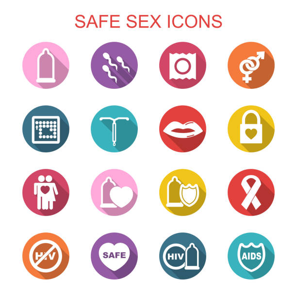 safe sex long shadow icons safe sex long shadow icons, flat vector symbols phallic object stock illustrations