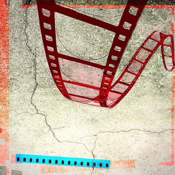 Red film strip frame on cracked wall