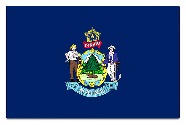 Gloss Maine flag on white with subtle shadow.