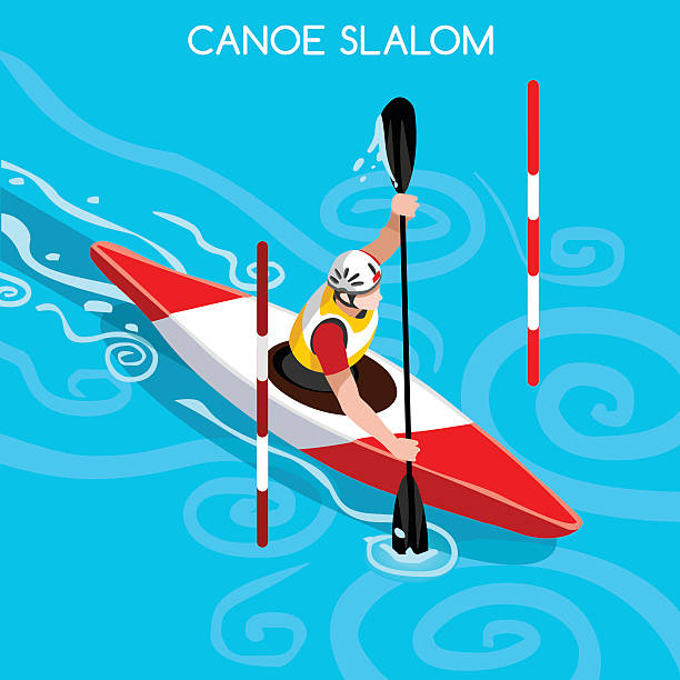 ilustraciones, imágenes clip art, dibujos animados e iconos de stock de atletismo kayak canoa slalom atleta profesional deportivos de la competencia internacional isométricos - rowboat nautical vessel men cartoon