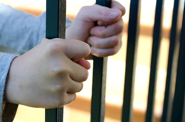 istock Childs hands holding onto metal bars 533995678