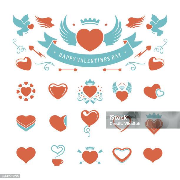 Valentines Day And Wedding Vintage Objects Vector Ymbols Set Stock Illustration - Download Image Now