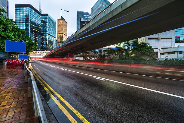 istock traffic trails in the downtown district,hongkong 533996402