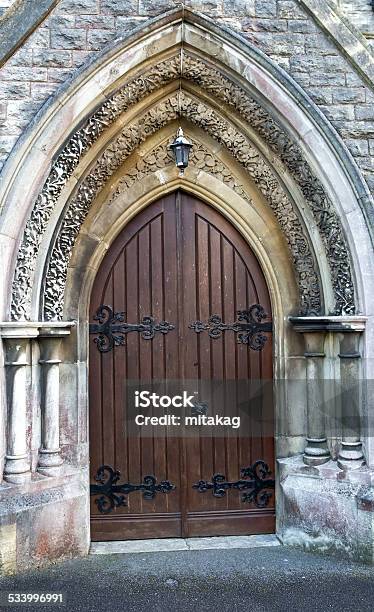 Wooden Church Door Gothic Style Stock Photo - Download Image Now - 2015, Architecture, Cathedral