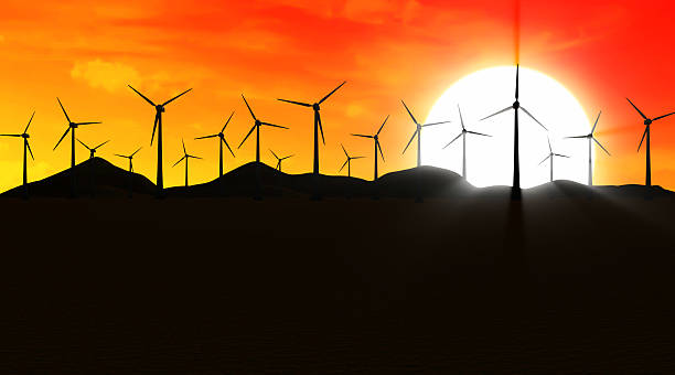 istock Modern Wind Turbines Farm in Desert at Sunset 533997019