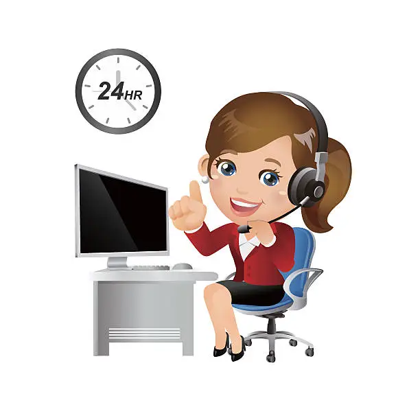 Vector illustration of People Set - Business - Businesswomen. Customer support with headphones