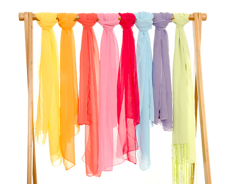 All colors women scarves isolated on white.