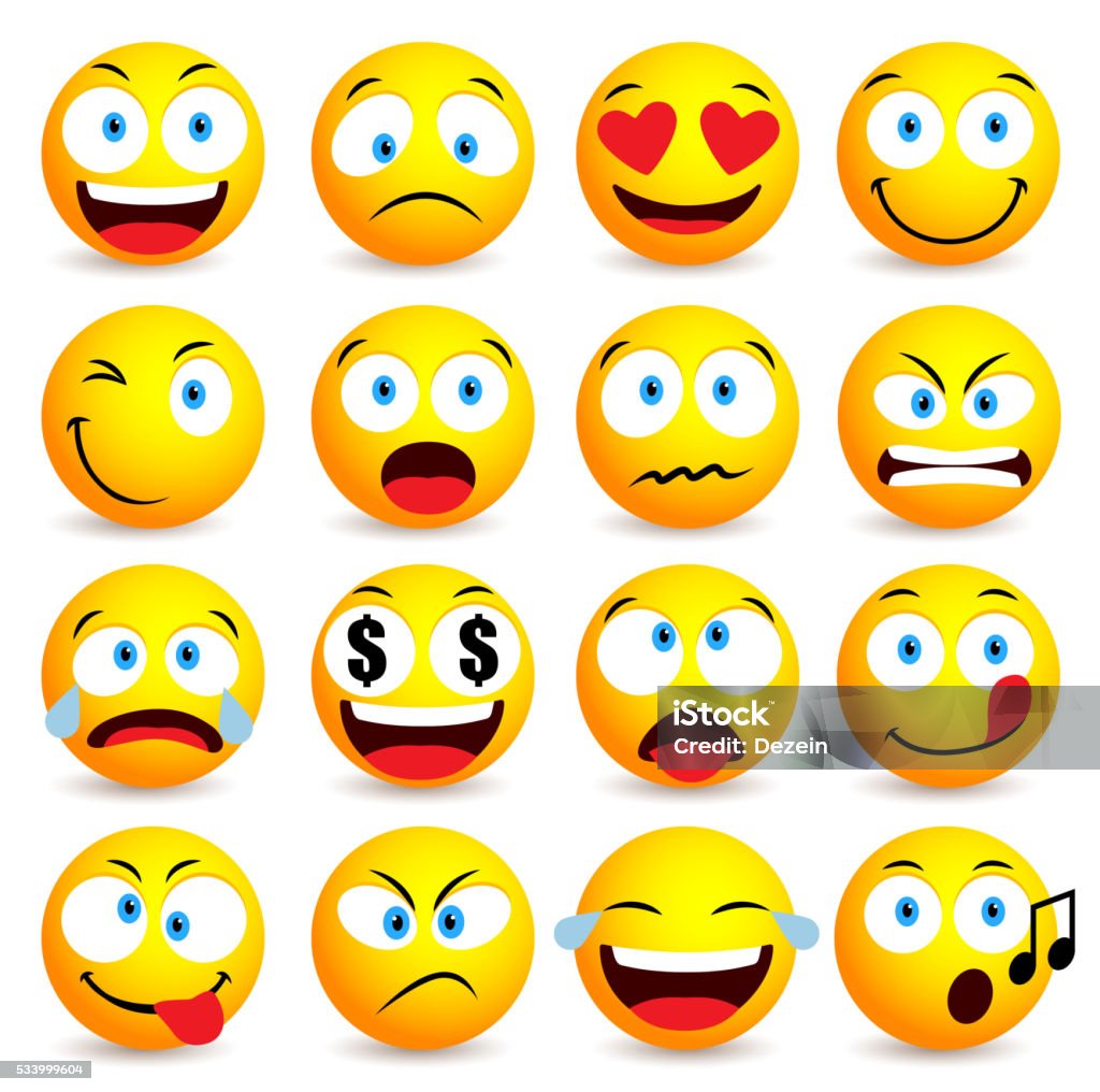 Smiley Face And Emoticon Simple Set With Facial Expressions Stock ...