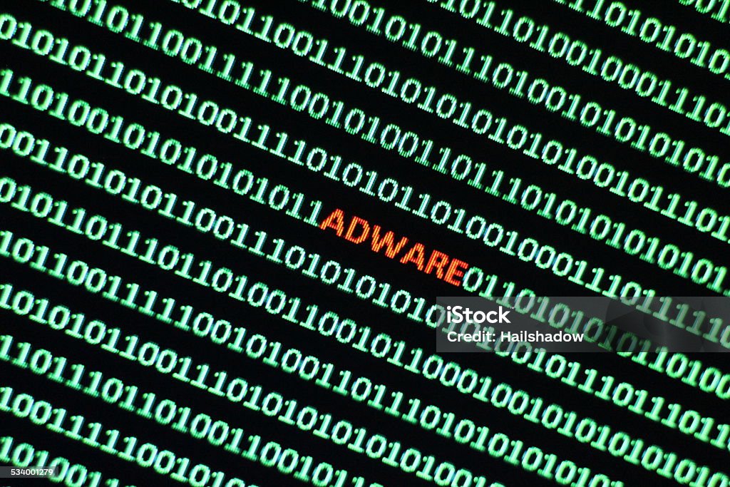 Computer Adware Adware, or advertising-supported software, is any software package which automatically renders advertisements in order to generate revenue for its author. The advertisements may be in the user interface of the software or on a screen presented to the user during the installation process. The functions may be designed to analyze which Internet sites the user visits and to present advertising pertinent to the types of goods or services featured there. 2015 Stock Photo
