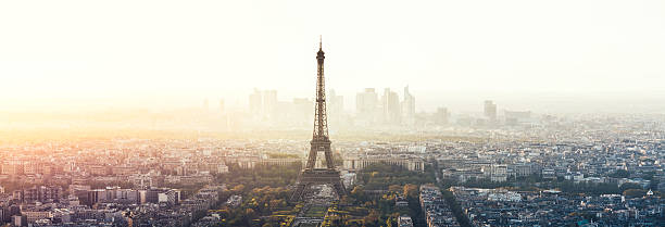 Paris Cityscape Panorama With Eiffel Tower Paris cityscape panorama with Eiffel Tower at sunset (Paris, France). outer paris stock pictures, royalty-free photos & images