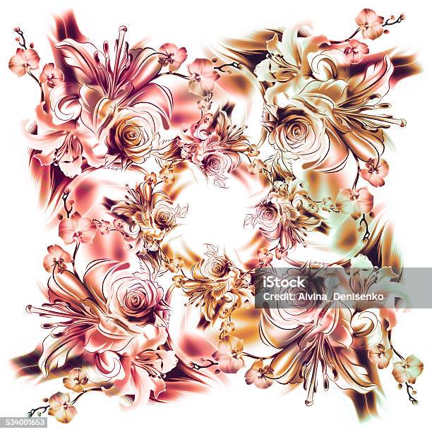 Watercolor Flowers Roses Lilies And Orchids Vintage Style Stock Illustration - Download Image Now