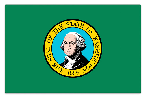 Gloss Washington State flag on white with subtle shadow.