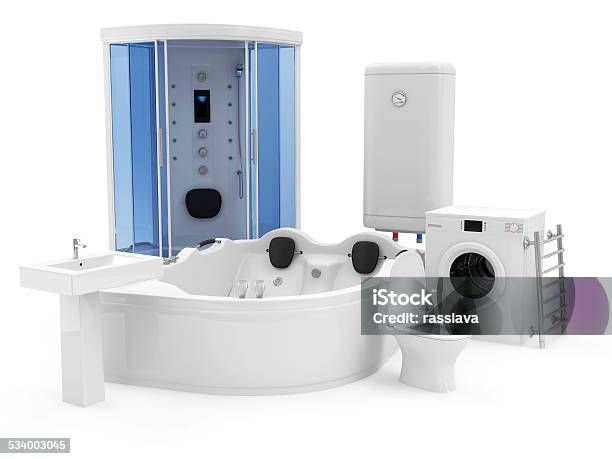Group Of Bathroom Equipment Stock Photo - Download Image Now - Hot Tub, Cut Out, Bathtub