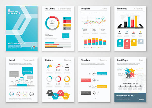 Infographic flyer and brochure designs and web templates vectors Infographic flyer and brochure designs and web templates vectors. Data visualization and statistic elements for print, website, corporate reports and graphic projects. financial report stock illustrations