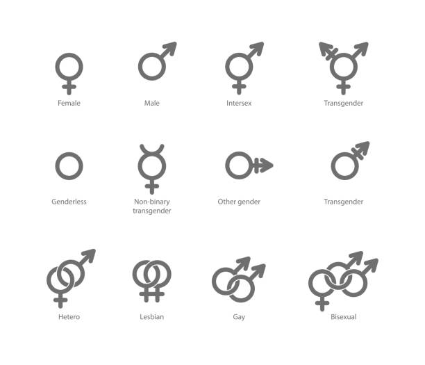 Gender symbol icons Vector outlines icons of gender symbols and combinations. Male, female and transgender symbols. gender symbol stock illustrations