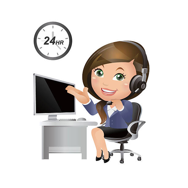 illustrations, cliparts, dessins animés et icônes de de gens d'affaires ensemble-femme d'affaires. soutien à la clientèle avec un casque - hotel reception customer service representative headset receptionist